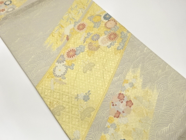JAPANESE FUKURO OBI / WOVEN PAULOWNIA & FLORAL PLANTS